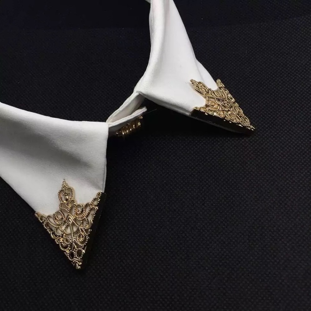 Goth Triangular Hollow Filigree Collar Tip Pins - Picture 2 of 16